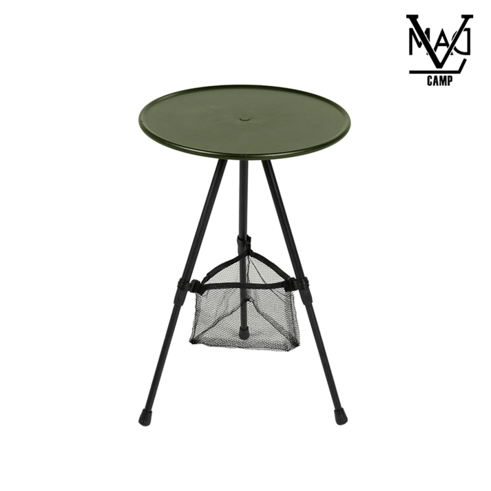 캠핑보조테이블 매드캠프 높이조절 원형 사이드 테이블 그물망포함 미니 테이블, 올리브