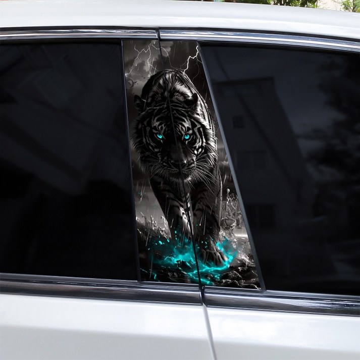 pcs 동물 호랑이 자동차 데칼 자동차 B 기둥 스티커 D Y 동물 스타일 자동차 도어 기둥 데칼 스크래치 방지 자동차 데칼