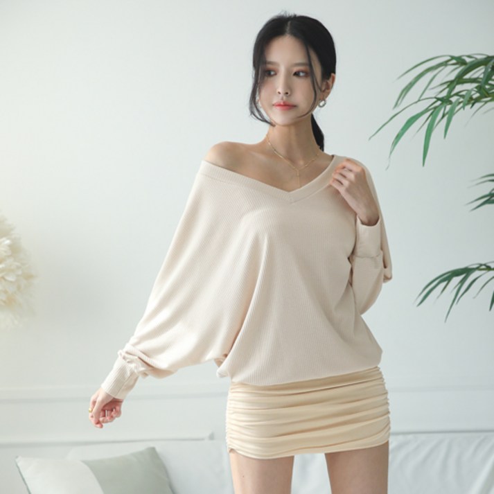 채핏 가이 브이넥가오리 원피스 섹시 미니 홀복 클럽 파티 캐주얼 H라인 슬림핏 오프숄더 신축성 루즈핏 셔링 빅사이즈