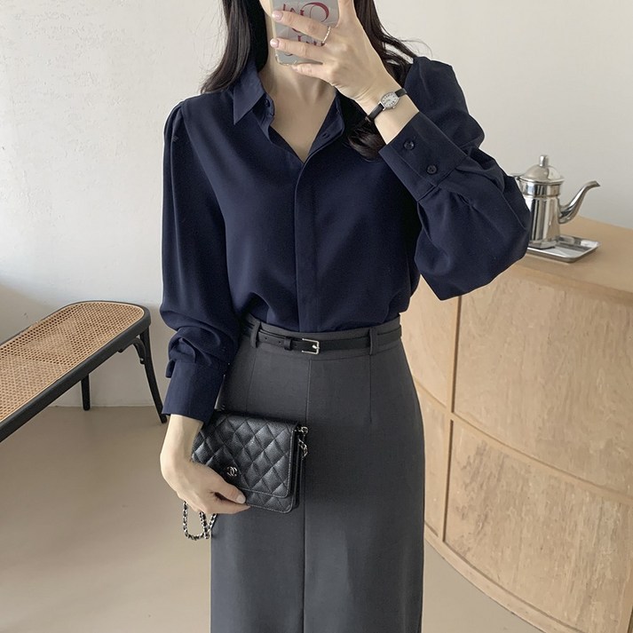 유라타임 구김적은 히든버튼 퍼프 여성 셔츠 블라우스 유라타임 구김적은 히든버튼 퍼프 여성 셔츠 블라우스