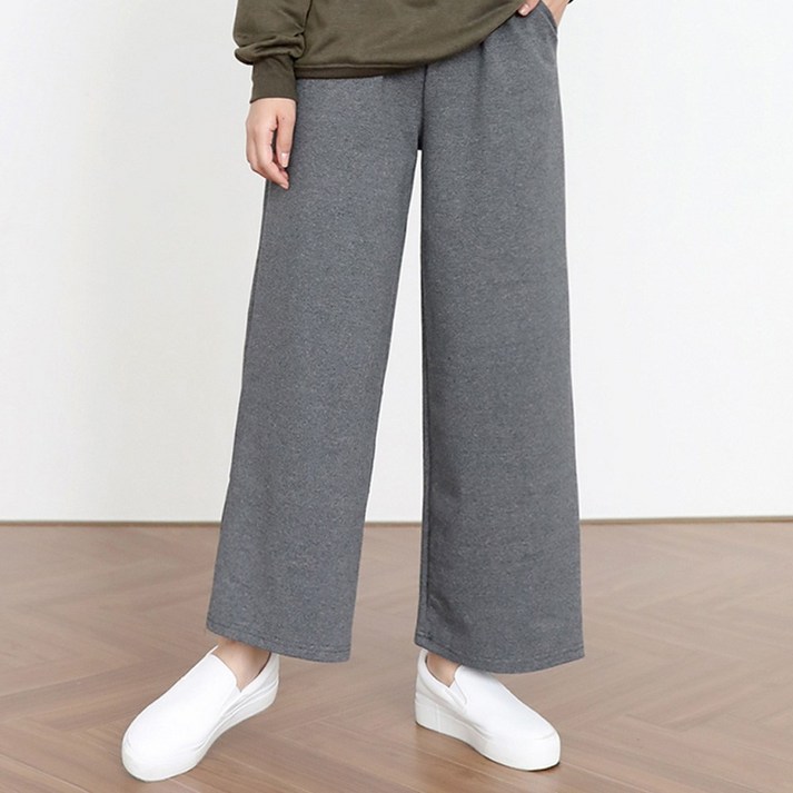 [빅사이즈 착한팬츠] 여성 와이드 팬츠 코튼 보풀없는 무지편한 밴딩바지 롱다리핏 데일리 트레이닝 사계절용