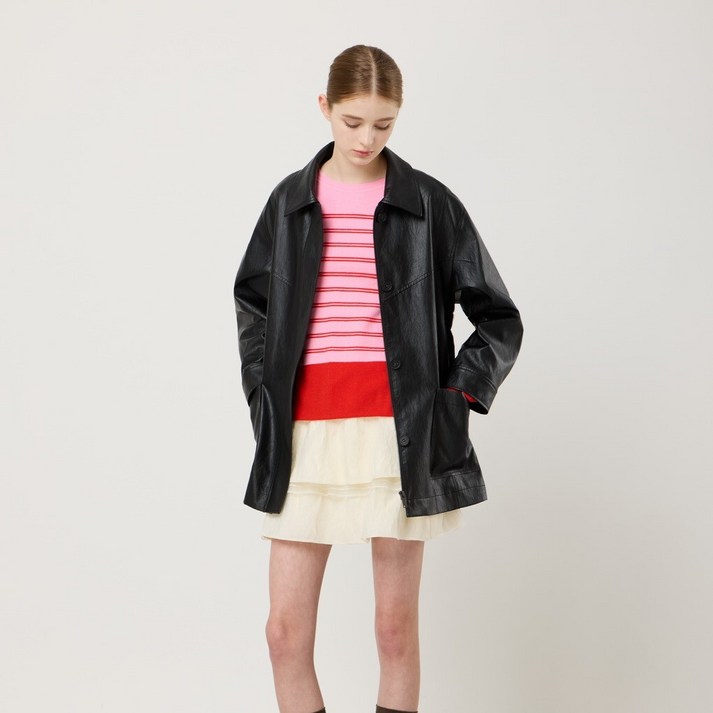 AK플라자 씨씨콜렉트 인조가죽 벨티드 자켓C253PSF151