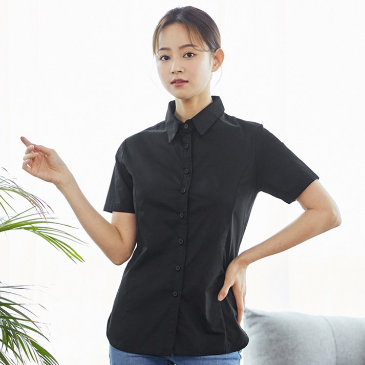 여성 반팔 면혼방 블라우스