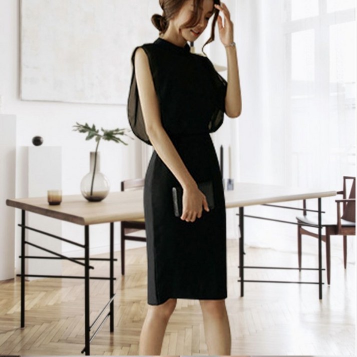 화인홈 원피스 미니 정장 봄원피스 결혼식 피로연 하객룩 20대여성 여성 원피스 정장 나시 웨딩 꾸안꾸 프릴 H라인