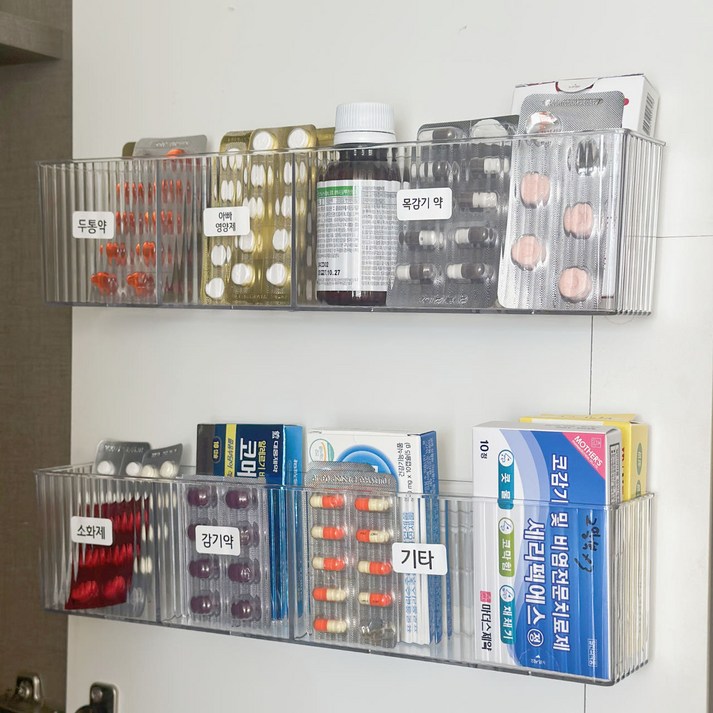 리블리홈 부착형 롱 칸막이 약통 정리함 칸막이형, 1개, 투명