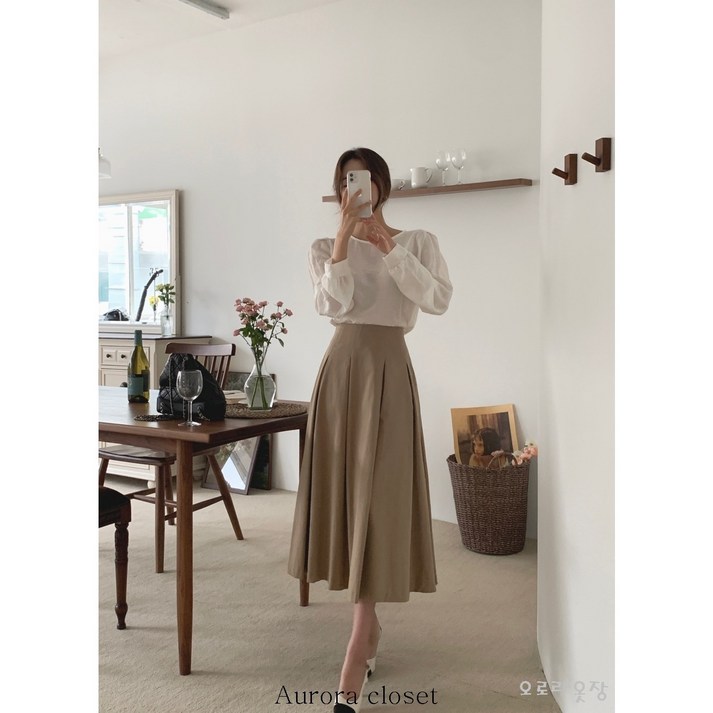 여성 a라인 롱스커트 맥시 주름 스커트