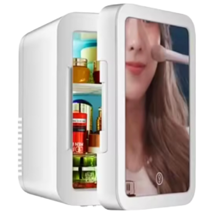 퀵픽스 LED 라이트 미러가있는 4L 미니 메이크업 냉장고 휴대용 화장품 보관 가정용 자동차 듀얼 사용가능