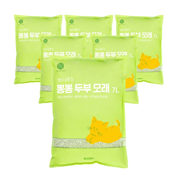뽀시래기 응고형 고양이 뽕뽕 두부 모래 녹차, 7L, 6개, 녹차