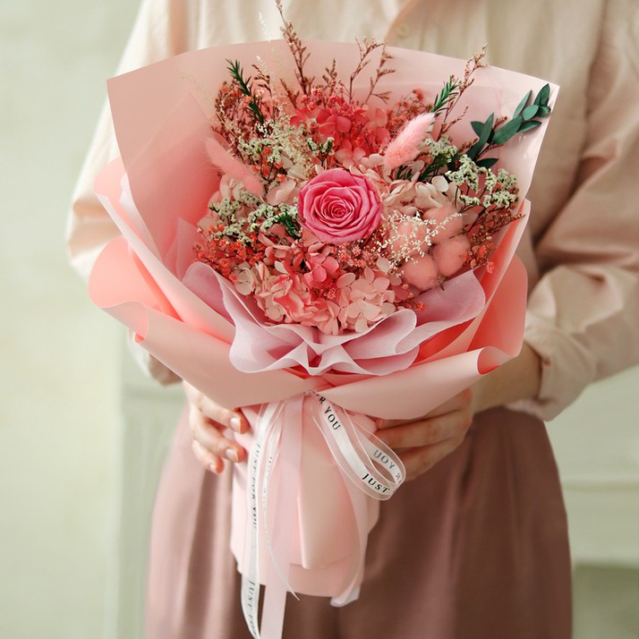 센트바스켓 생화 프리저브드 꽃다발 L + 쇼핑백 + 카드 세트