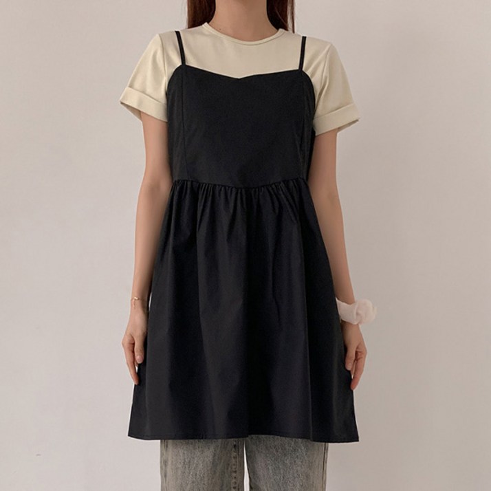 큐니걸스 여성용 통기성 하트넥 코튼 미니 뷔스티에 원피스