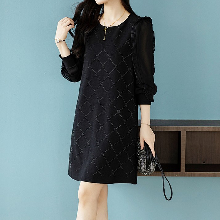 아뗄릭 빅사이즈 마릴 셔링 봄 가을 미니 원피스 10924