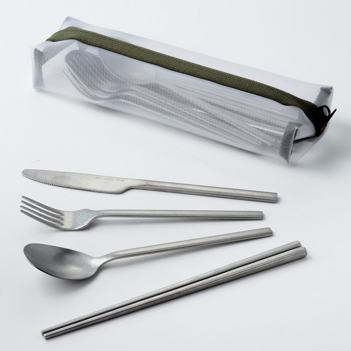 벨락 스텐 커트러리 숟가락 4p  젓가락 4p  나이프 4p  포크 4p  전용케이스 세트, 혼합색상, 1세트