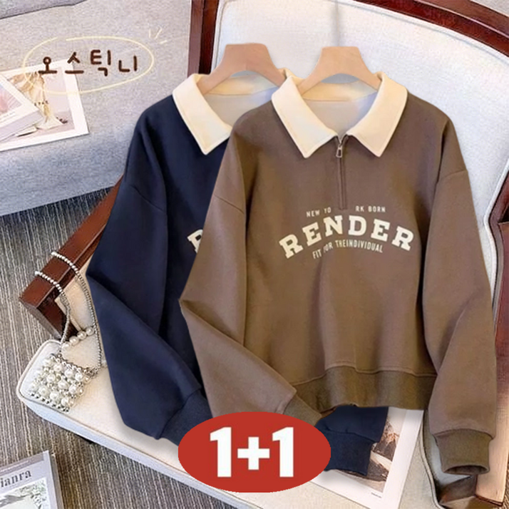 오스틱니 100kg까지 빅사이즈 11 날씬해보이는 카라넥 반집업 칼라 프린트 무지 심플 여성용 봄가을 긴팔 티셔츠 셔츠 카라 넉넉한 핏 캐주얼 데일리 외출용 맨투맨