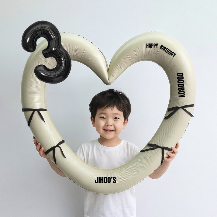 해피제이니 블랙 숫자 하트프레임 풍선 생일파티용품세트프리레터링 시트지 포함 포토존, 1세트, 3 크림하트