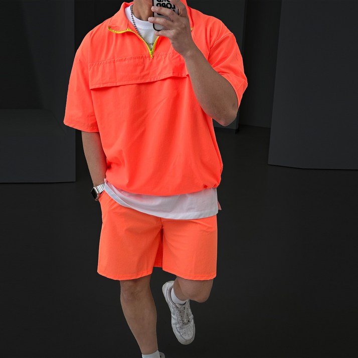 빠델 남성용 아노락 반팔 반바지 트레이닝복 세트