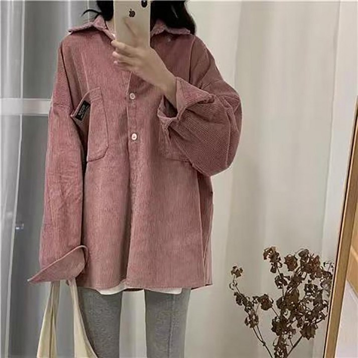 여성 봄 코듀로이 루즈핏 셔츠