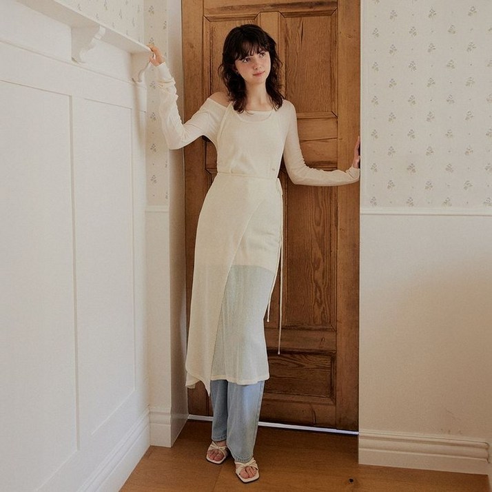 어다울 Layered knit dress set - ivory