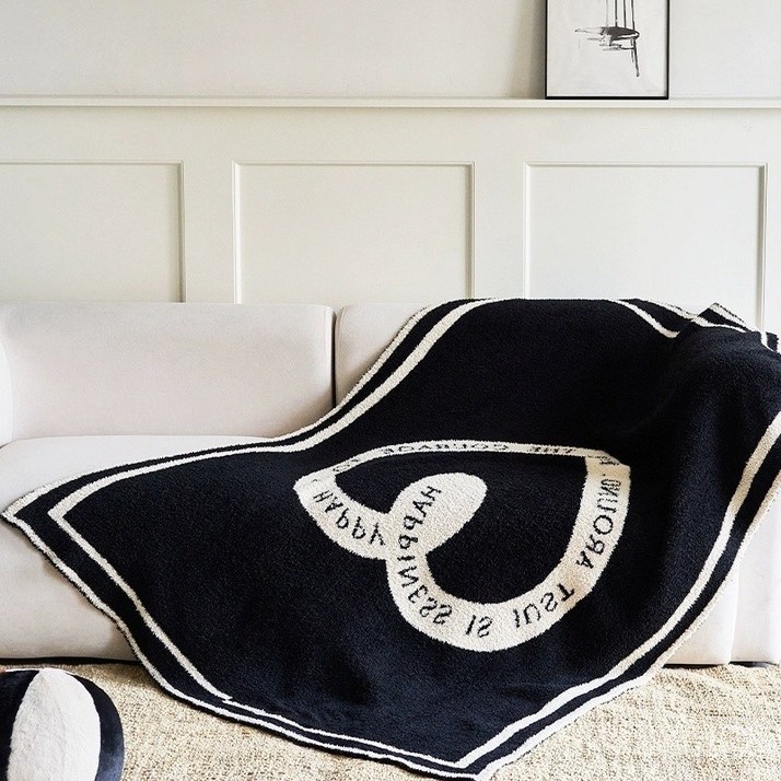 프리미언 초부드러운 북유럽 스타일 하트 프린트 AB 양면 플리스 담요 고탕성 소파 에어컨 거실 담요