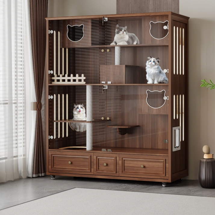 방문설치 대형 원목 고양이 호텔 캣타워 케이지 빌라 숨숨집 캣폴 하우스  고양이장 놀이터 스크래쳐 계단, 1개, 가로150cm 세로60cm 높이181.5cm