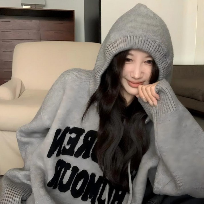 엘브 여성 후드 니트 티셔츠 봄가을 이너 니트