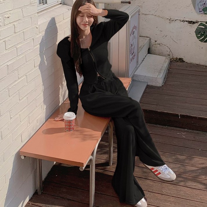 떳다그녀 스위프트 빅카라 투웨이 집업 트레이닝 셋업 츄리닝 투피스 꾸안꾸 데일리 와이드팬츠 세트