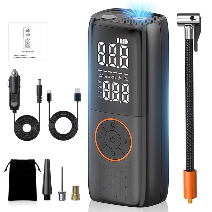 CCAGU 타이어 공기압 주입기 무선 22LM 초고속 주입속도 6000mAh 대용량배터리 휴대용 에어펌프, 블랙, 1세트