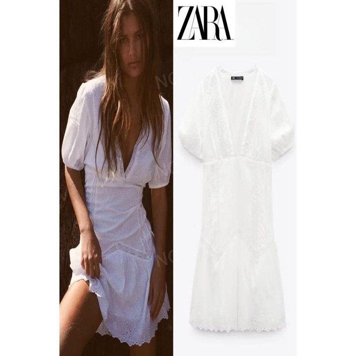 ZARA 자라 펀칭 자수 미니 원피스 화이트 7521332