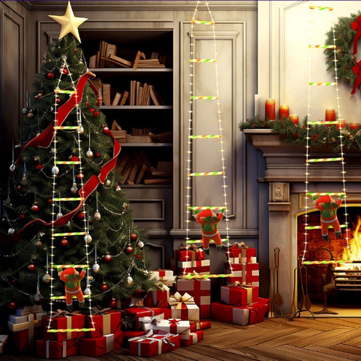 [시즌특가] FOOI LED 산타클로스 사다리 조명 크리스마스 장식 계단 조명 전구 5시전 당일출고, 레인보우, 1개