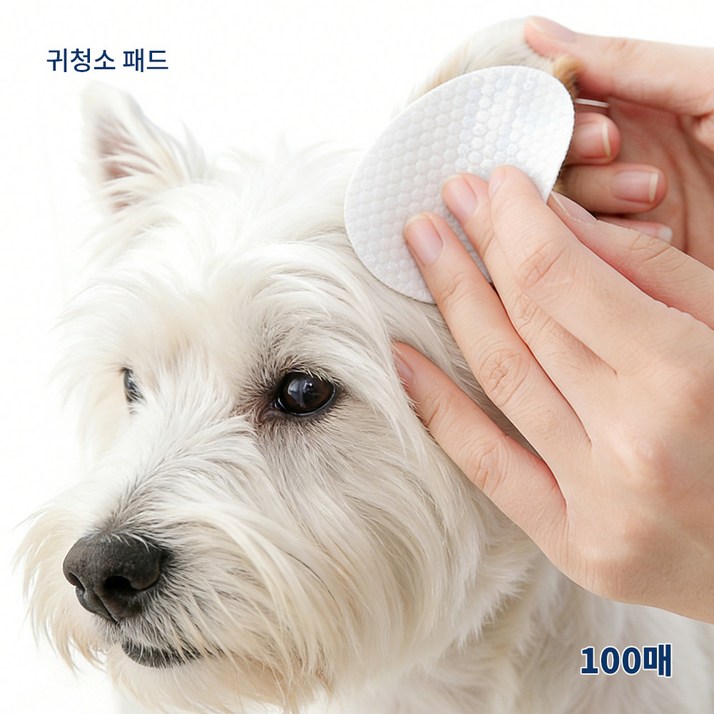강아지 고양이 겸용 귀청소 패드 100매 저자극 무알콜 이어클리너 귀지 귀냄새 케어