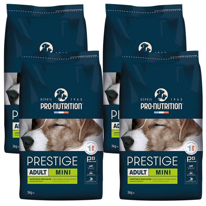 유통기한 2608 특가 프레스티지 독 어덜트 미니 성견 전견종 강아지 사료, 4개, 3kg, 닭