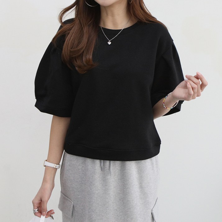 마이쏭 더힐퍼프소매맨투맨 라운드 반팔 데일리룩 여성스러운