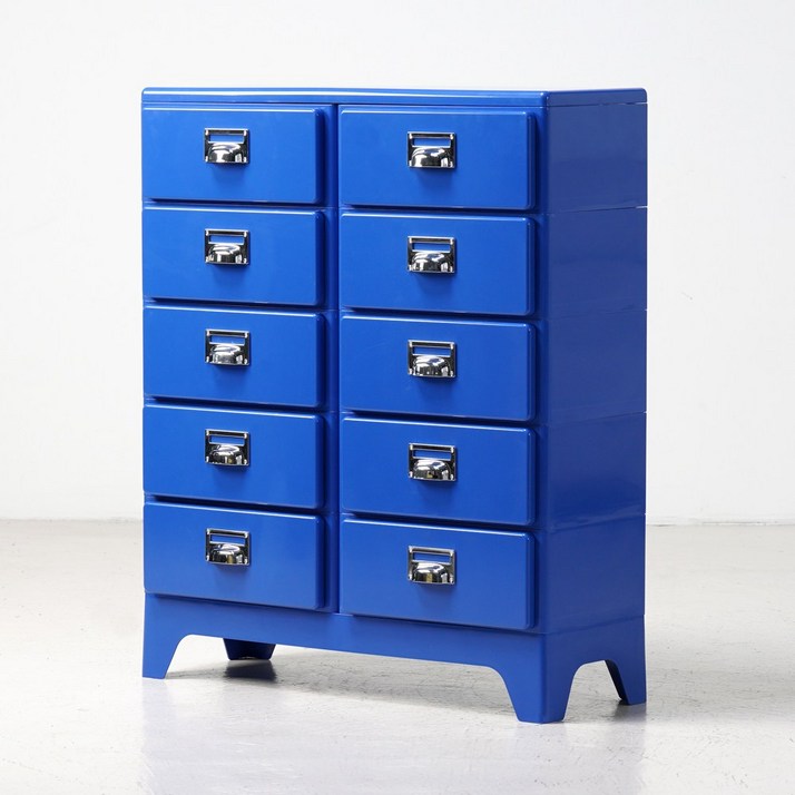 피트 미드센츄리 틈새 미니 플라스틱 레트로 빈티지 캐비넷 서랍장 수납장 가로 2단, 1개, 2x5단  블루