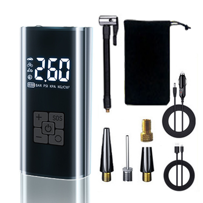 타이어 공기압 주입기  휴대용 무선 올인원  세트 6000mAh  타이어 압력 모니터링led손전등보조배터리자동차 농구공 자전거 오토바이 다용도에어펌프