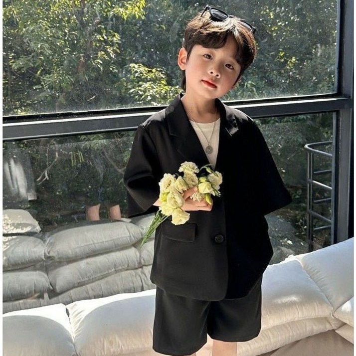 주니유니 아동 시크썸머정장세트  아동여름정장 반팔정장세트 남아블랙정장 여름정장 새미정장