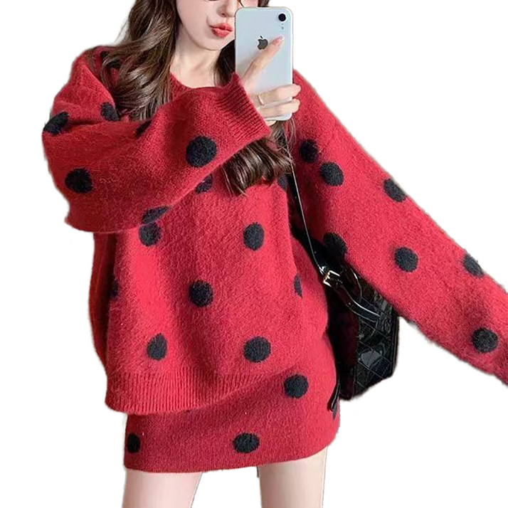 셀럽당 추동 캐주얼 패션 니트 세트 상의 스커트 빅사이즈 니트 투피스C02128