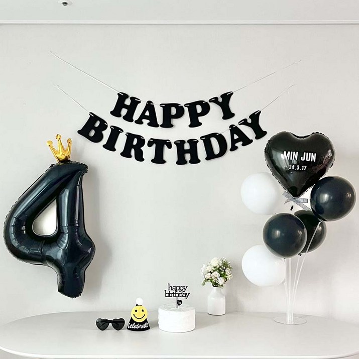 연지마켓 생일가랜드 생일 파티 용품 세트 숫자 하트 풍선 (자유레터링), 1세트, 블랙