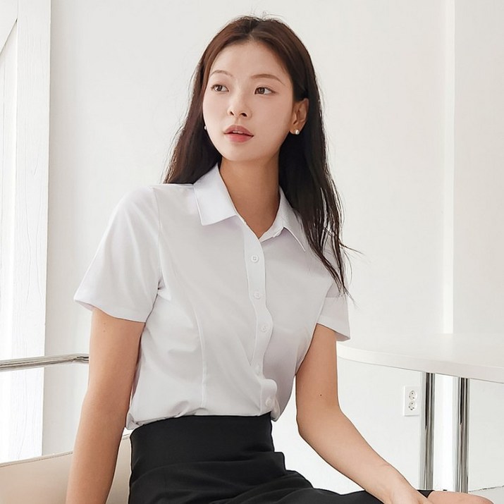 흰색 스판 카라 정장 셔츠 블라우스 남방 반팔 긴팔 빅사이즈 XS4XL 고급