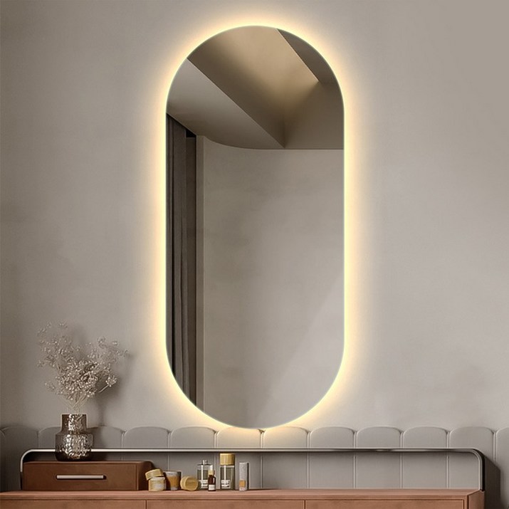 타원형 간접조명 스마트 무프레임 LED 거울 모던 인테리어 강화유리 고급욕실거울