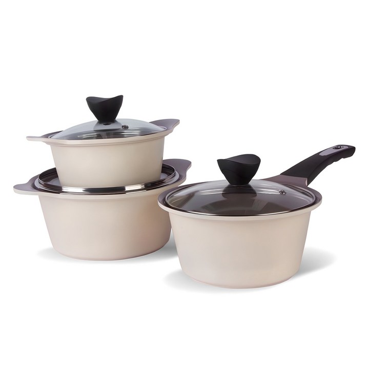 키친웰 벨로스 세라믹 코팅 냄비 3종 세트, 베이지, 양수냄비 16cm + 20cm + 편수냄비 18cm, 1세트