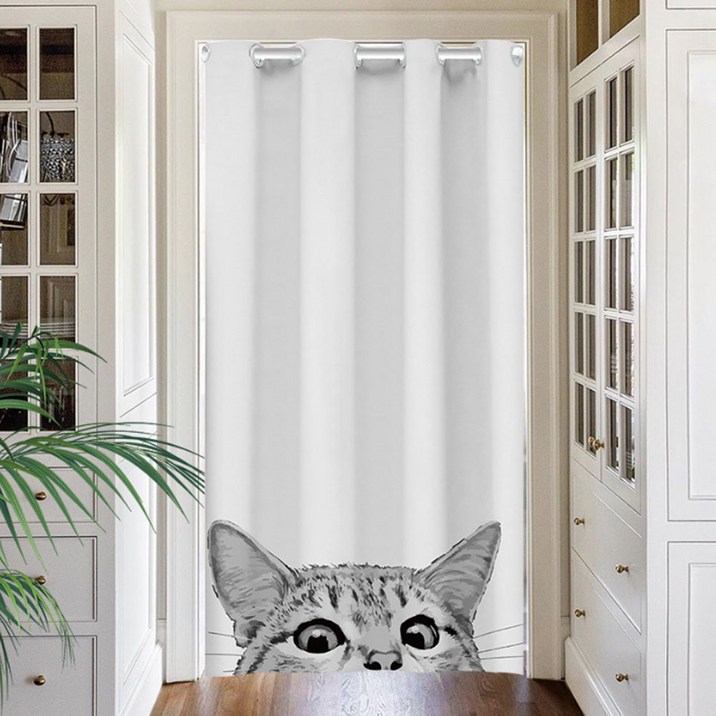 지앤와이 흑백 고양이 롱 도어 가리개 커튼