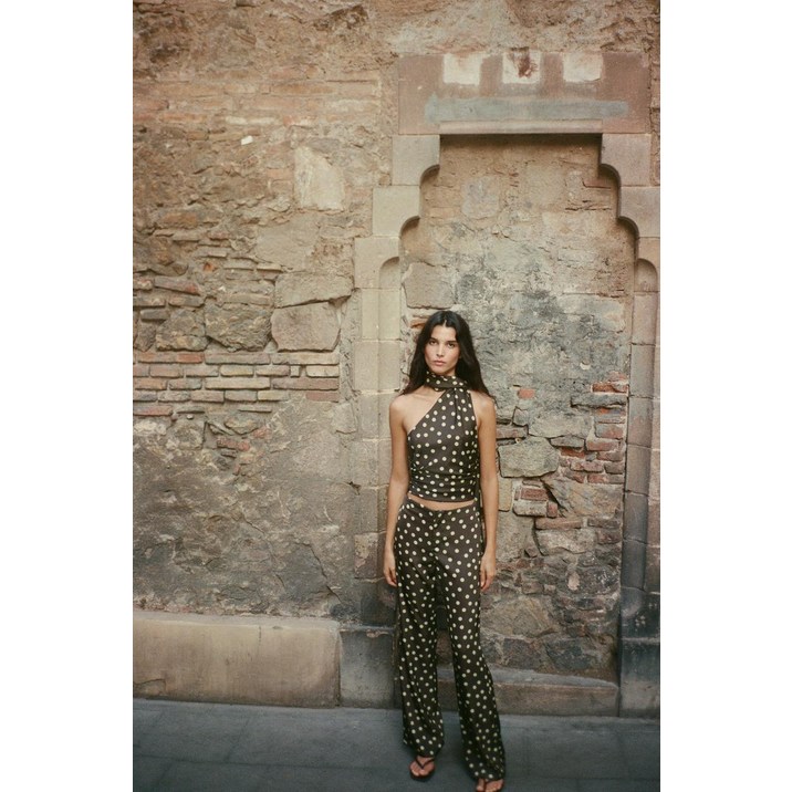 국내발송 ZARA 여성 새틴 플레어 팬츠  녹색 373028