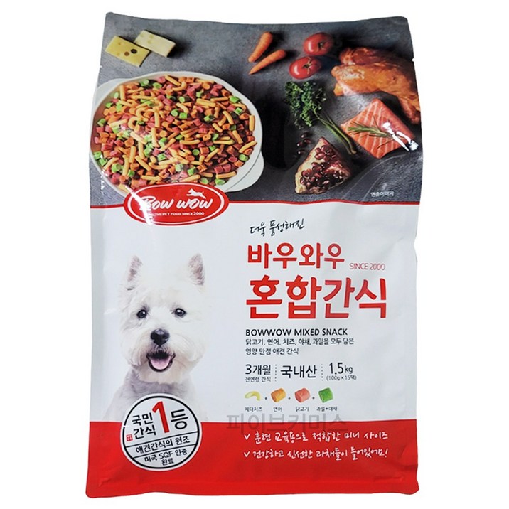 BOW WOW 바우와우 애견용 혼합간식 1.5kg 대용량 100G X 15개 BOW WOW 바우와우 애견용 혼합간식 1.5kg 대용량 100G X 15개
