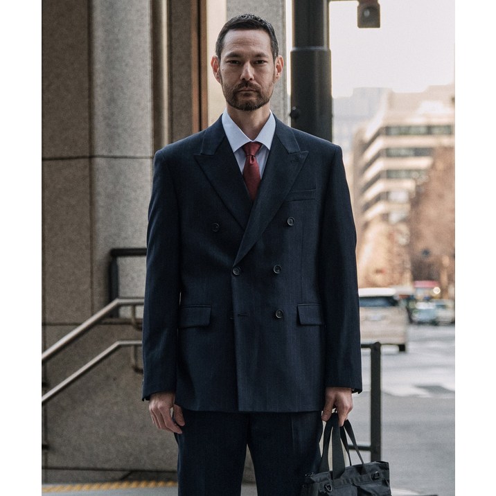 [에스티코] 남성 울 50% 투톤 체크 컴포트 수트세트 클래식핏 네이비