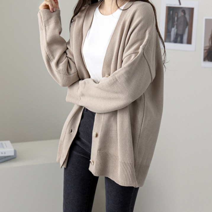 바이단미 MADE 여성용 니트 긴팔 브이넥 무지 빅사이즈 루즈핏 박시 베이직 오버핏 가디건