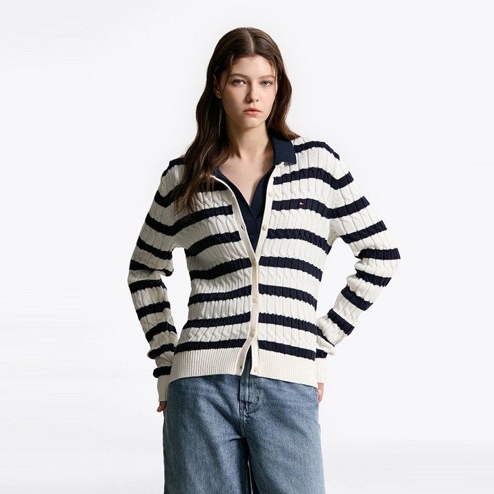 타미힐피거 크루넥 케이블 가디건 T22F6KCD032WT20FG