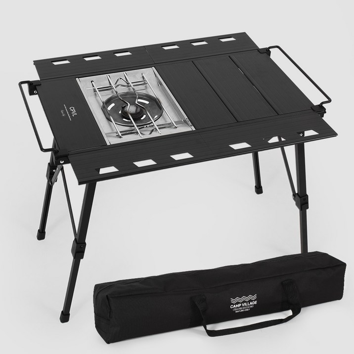 캠프빌리지 프리미엄 알루미늄 확장형 IGT 테이블 + 전용 보관가방, 블랙