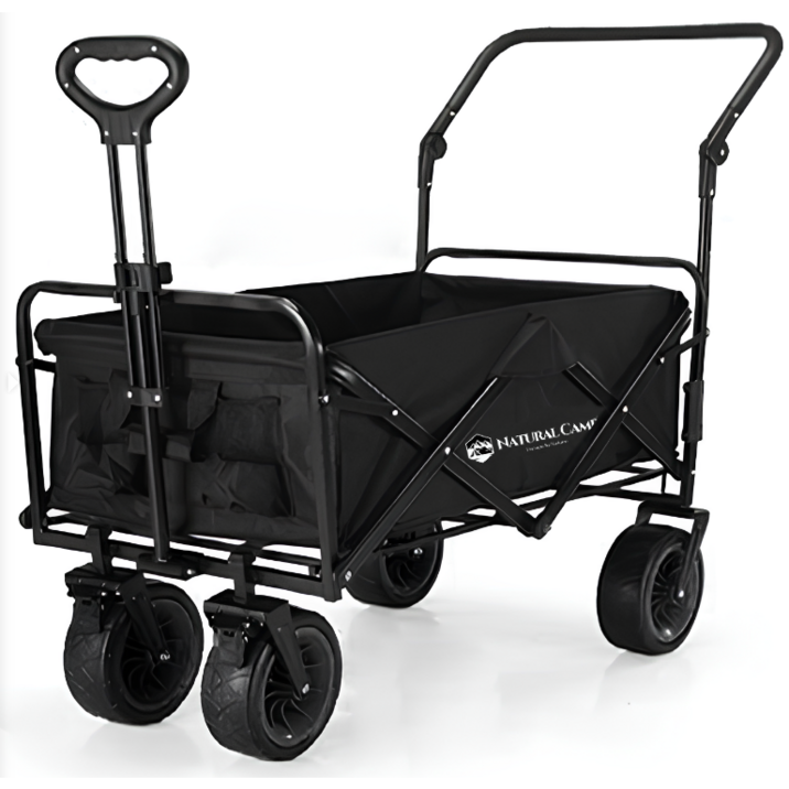 네츄럴캠프 캠핑 웨건 폴딩카트 푸쉬핸들 광폭타이어 150L  수납가방 세트, 1개, 블랙