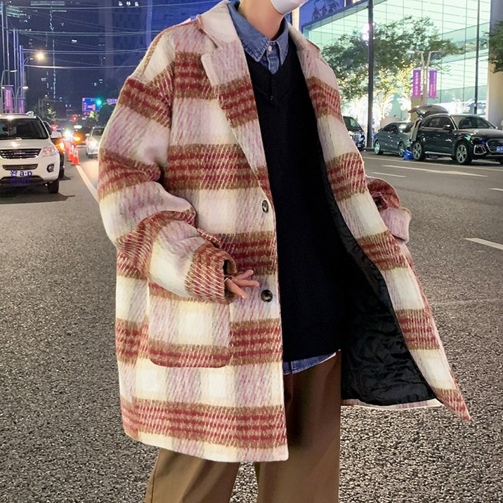 추동 모직코트 남성 하프기장 한국판 도톰한 무스탕 트렌치코트 남Y21P115