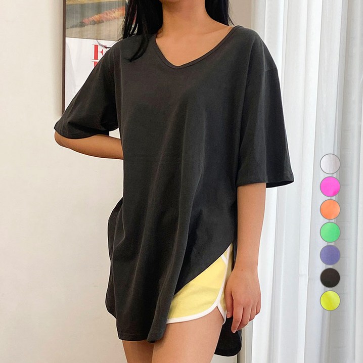 투데이앤룩 여성용 루즈핏 피그먼트 반팔 티셔츠