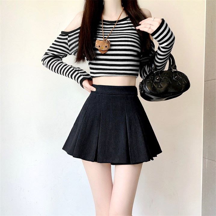 cammello 여성 코듀로이 플리츠 미니스커트 가을 겨울 골덴 치마